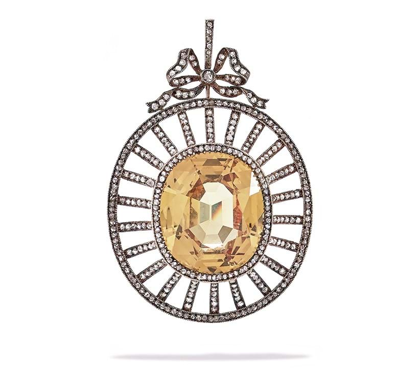 Inline Image - Fabergé, a yellow sapphire and diamond pendant, Odessa 1908-1917 | Sold for £43,950