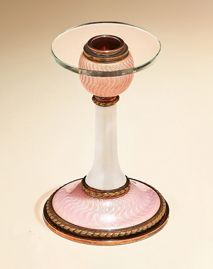 Inline Image - Fabergé, a gold, silver gilt and enamel taper stick holder, workmaster Fedor Afanasiev, St. Petersburg 1908-17 | Sold for £32,700
