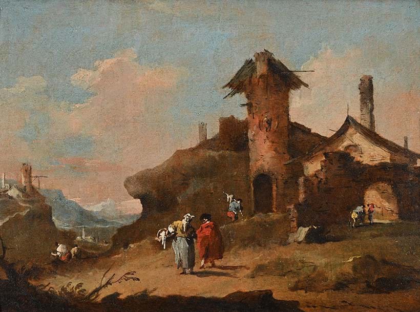 Inline Image - Lot 101: Francesco Guardi (Italian 1712-93), Capriccio Landscape with Ruined Buildings and Figures, oil on panel | Est. £30,000-50,000 (+ fees)