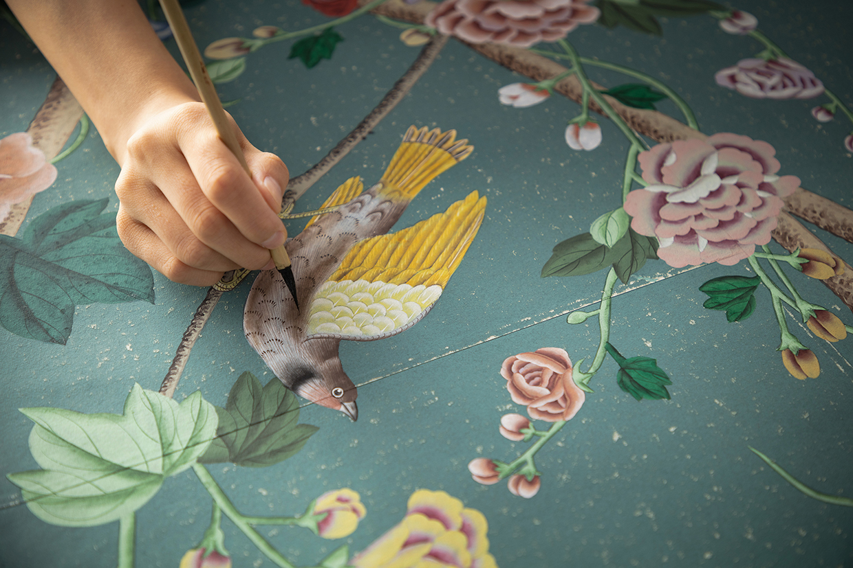 de Gournay Erdem wallpaper being hand painted.jpg