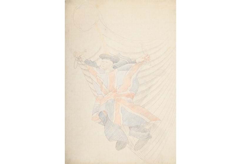 Inline Image - Sir Stanley Spencer (British 1891-1959), Sailor Figurehead with Union Jack, pencil and coloured crayon | Est. £5,000-7,000 (+ fees)