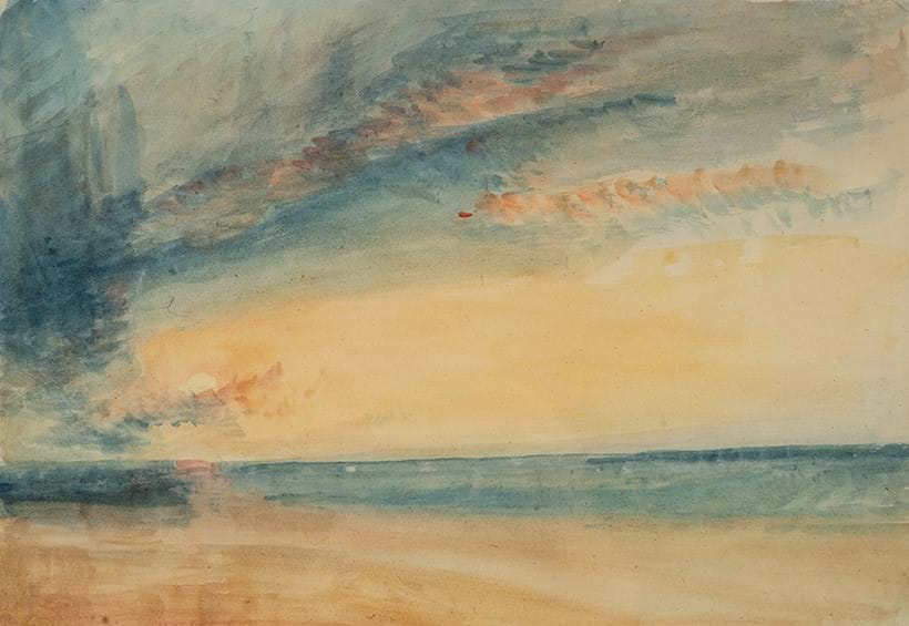 Inline Image - J M W Turner, 'Red and Blue Sunset Sky over the Sea', c.1840, watercolour on paper, IA32. Private Collection, photography © David Kirkham Fisheye Images
