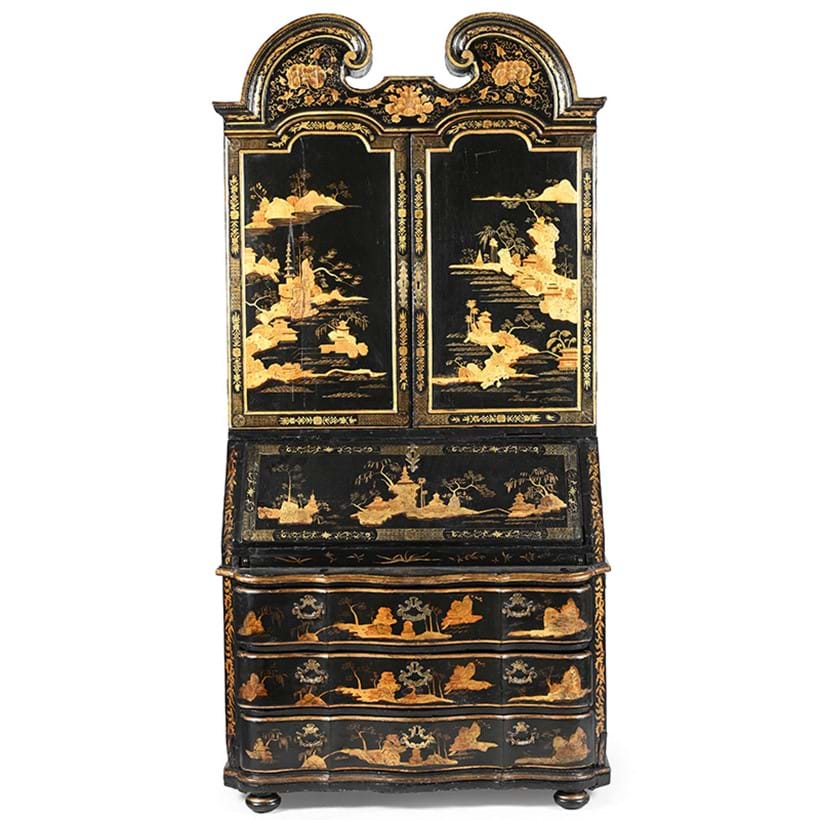 Inline Image - Lot 53: A Chinese black and gilt lacquer bureau cabinet, probably Canton (Guangzhou), mid 18th century | Est. £8,000-12,000 (+ fees)