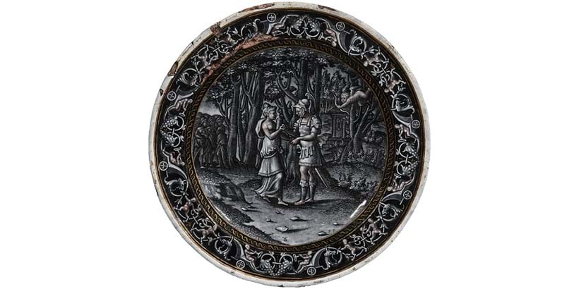 Inline Image - Lot 18: A Limoges grisaille painted enamel plate, workshop of Pierre Reymond, 16th century | Est. £2,000-4,000 (+ fees)