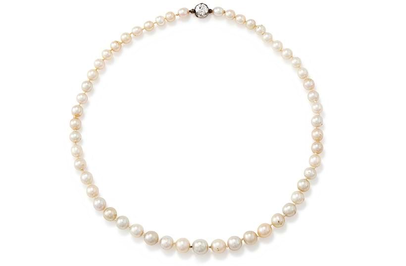 Inline Image - Lot 169: A late 19th century natural pearl and diamond necklace | Sold for £35,200