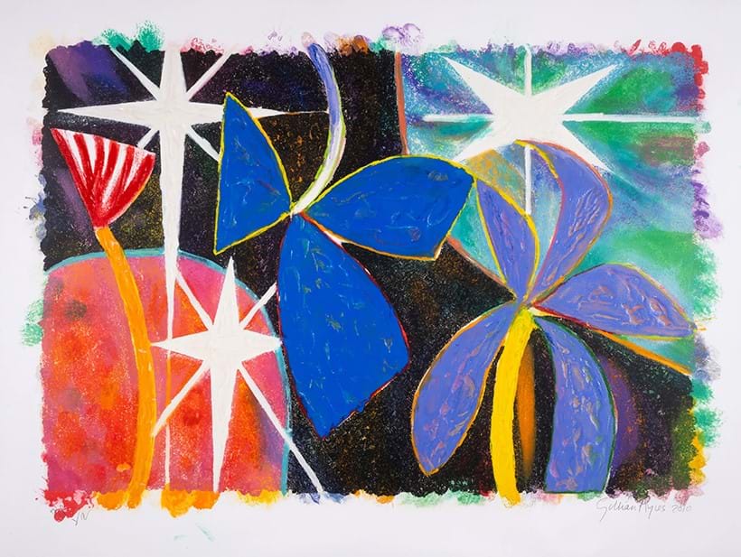 Inline Image - Lot 113: Gillian Ayres (1930-2018), 'Song Beneath the Stars (Cristea 25)', Sugar-lift aquatint and etching with carborundum printed in colours, extensively hand-coloured in acrylic, 2010 | Estimate £1,000-1,500 (+ fees)