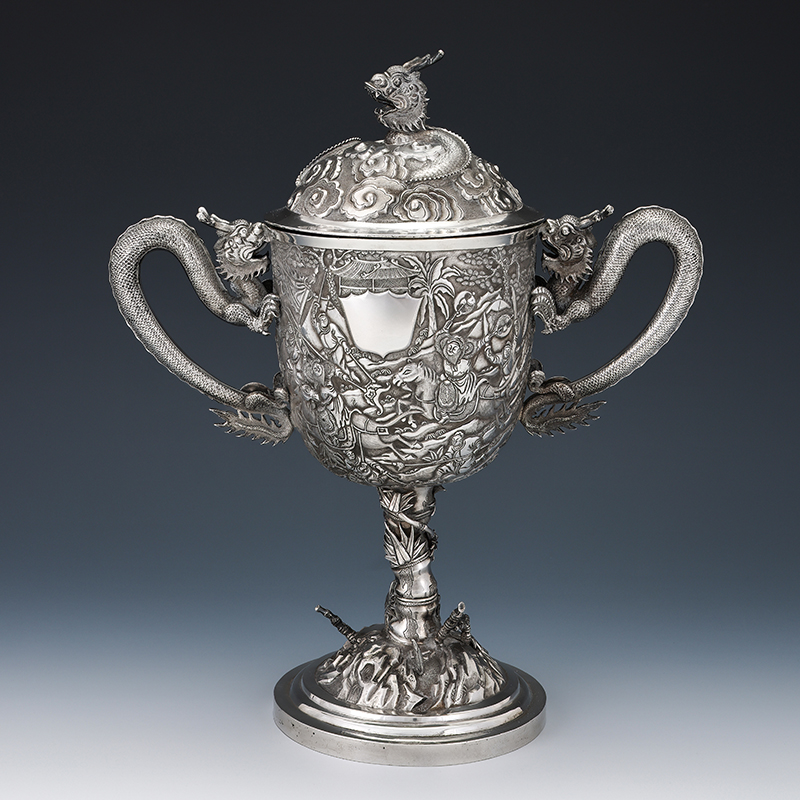 A Chinese silver twin handled cup and cover retailed by Lee Ching, circa 1870