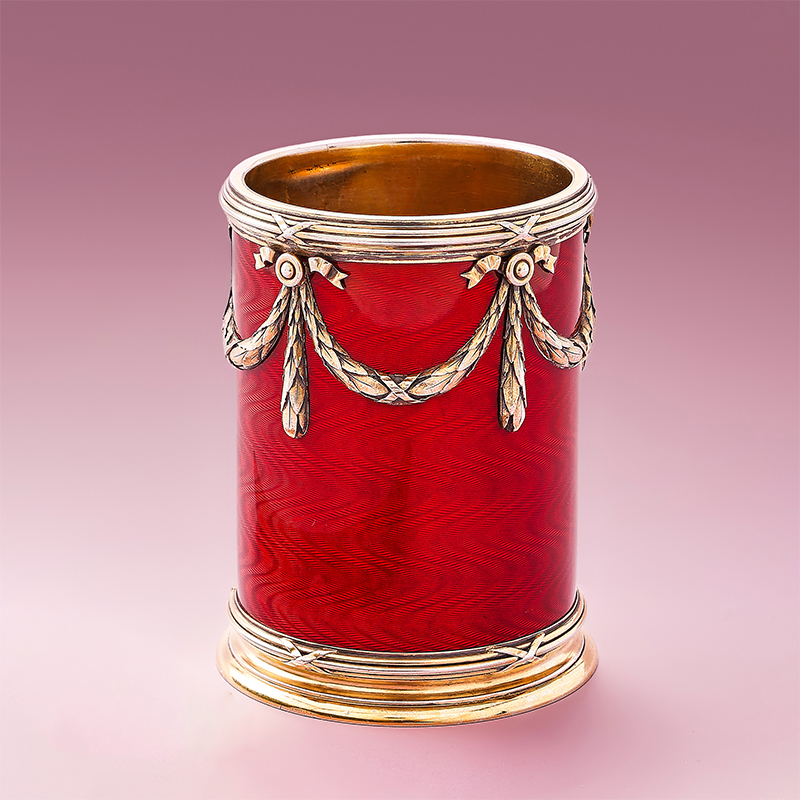 Fabergé, a silver-gilt guilloché enamel miniature vase workmaster anders (antti) nevalainen, st. Petersburg, 1908-1917
