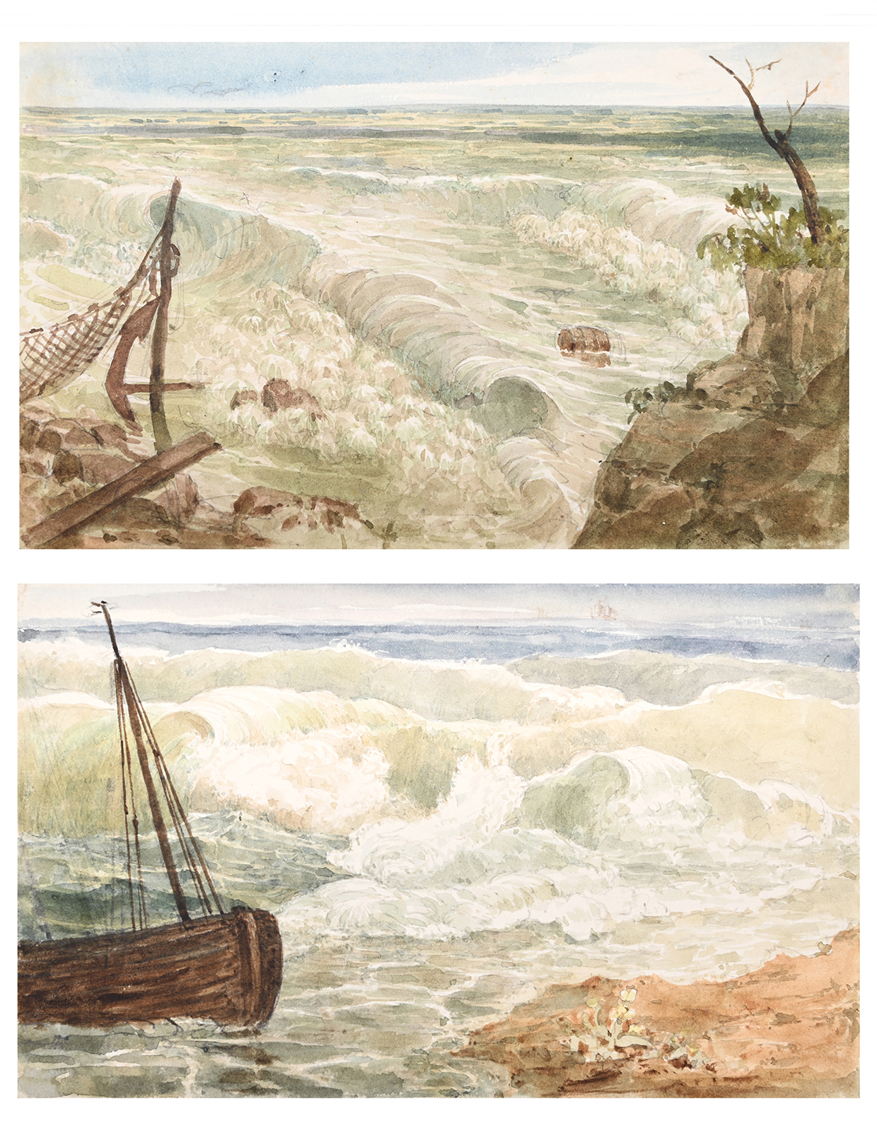 Inline Image - Lot 75: ‡ Joseph Michael Gandy (British 1771-1843), 'Stormy Landscape'; 'Coastal View Near Ramsgate', Pencil and watercolour | Est. £1,000-1,500 (+ fees)