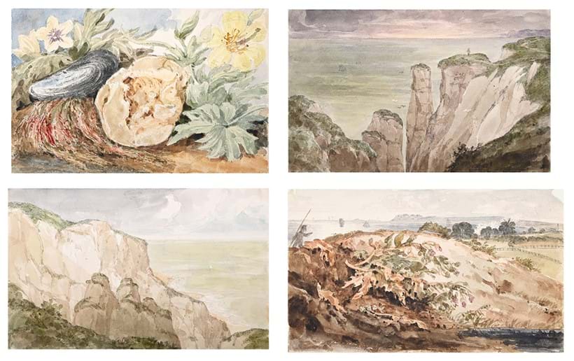 Inline Image - Lot 77: ‡ Joseph Michael Gandy (British 1771-1843), 'Pevensey'; 'Coastal Landscape Near Margate'; 'Seaside' (4), Pencil and watercolour | Est. £2,000-3,000 (+ fees)