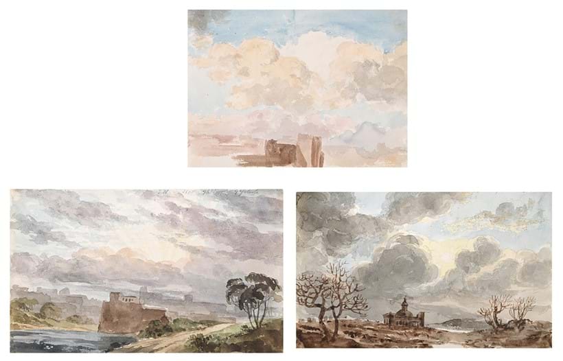 Inline Image - Lot 80: ‡ Joseph Michael Gandy (British 1771-1843), 'Cloud Study'; 'A Sky'; 'Landscape With Clouds' | Est. £1,000-1,500 (+ fees)
