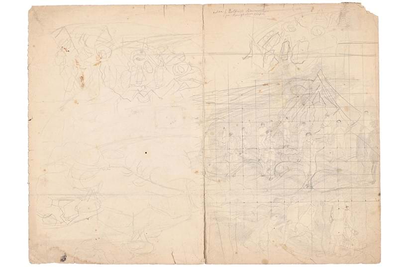 Inline Image - λ Sir Stanley Spencer (British 1891-1959), 'Ideas for Soldiers Resurrection for Burghclere Chapel', Pencil, square for transfer | Est. £200-300 (+ fees) | Auction: 10 July 2025