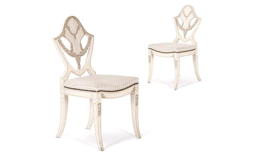 Inline Image - A pair of cream and red painted side chairs of George III style, late 20th century | Est. £300-500 (+ fees)