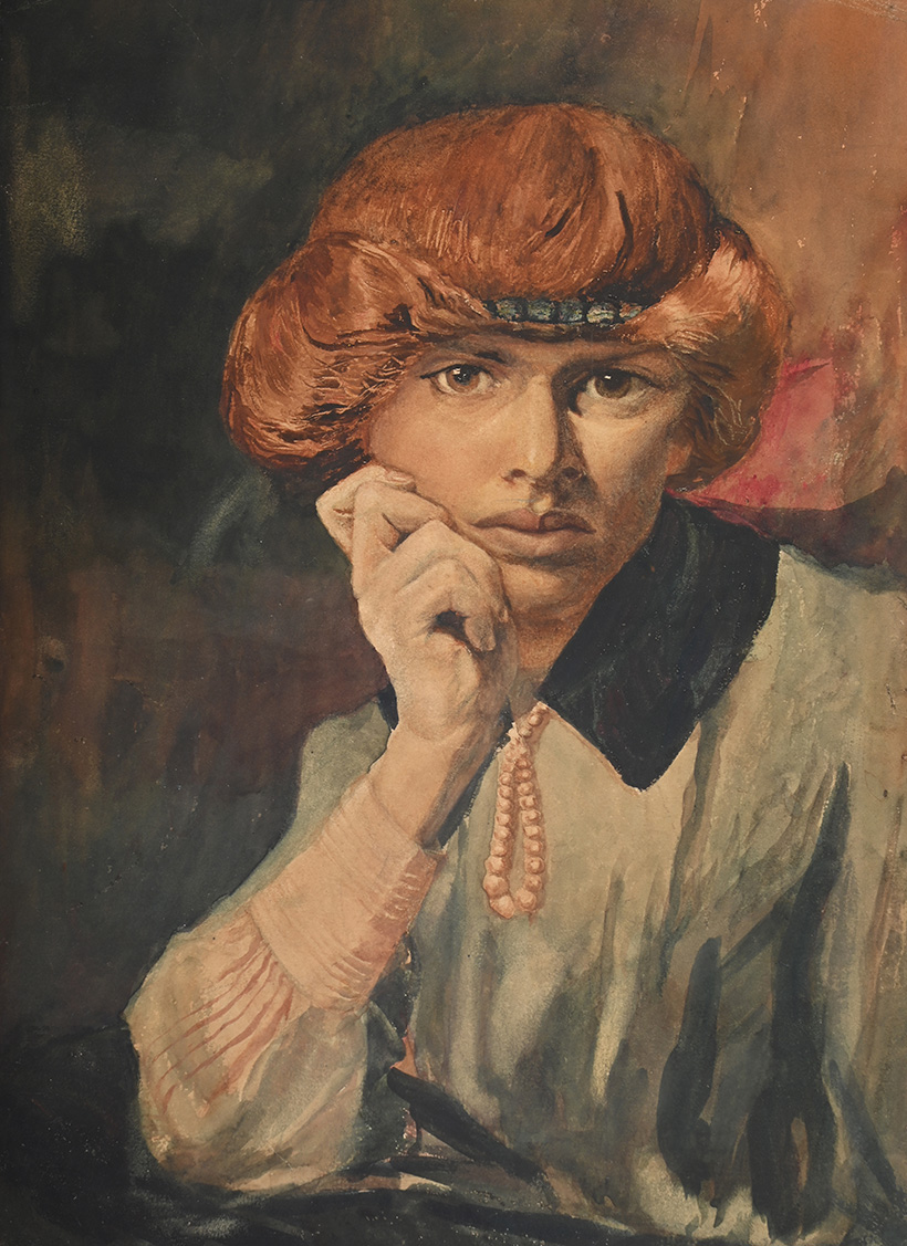 Inline Image - Lot 72: Hilda Carline (British 1889-1950), Self-Portrait with Red Hair, watercolour, 1913 | Sold for £20,310