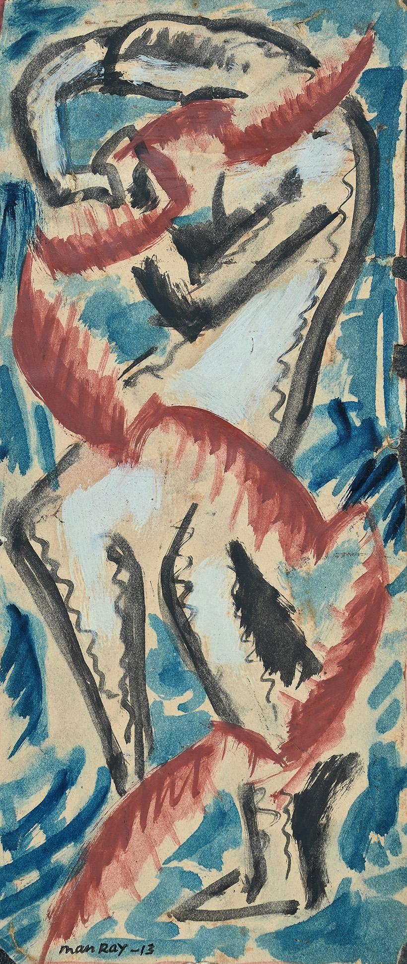 Inline Image - Lot 189: Man Ray (American 1890-1976), Nude Playing Musical Instrument (Study for 'Tapestry Painting'), watercolour and gouache, 1913 | Sold for £22,860