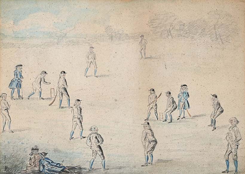 Inline Image - Lot 5: Follower of Francis Hayman, A Cricket Match, circa 1740, pencil and watercolour | Est. £2,000-3,000 (+fees)