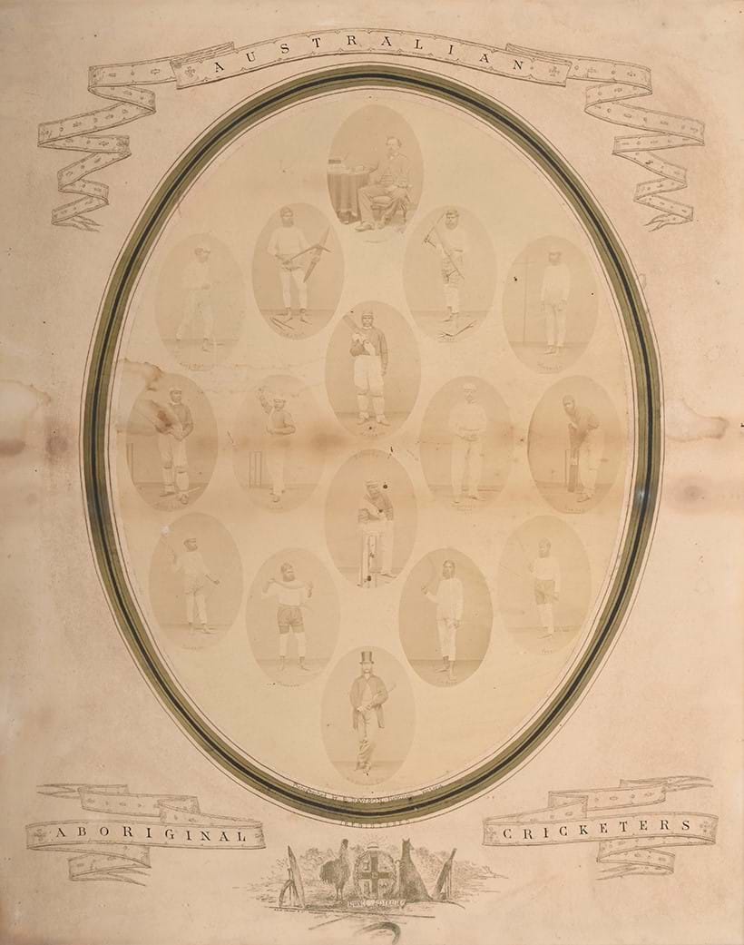 Inline Image - Lot 95: Patrick Dawson (fl. 1866-1872), Australian Aboriginal Cricketers, oval albumen paper photographic print, 1867 | Est. £800-1,200 (+ fees)