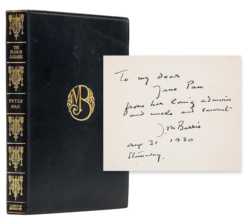 Inline Image - J.M. Barrie, ‘Peter Pan or The Boy Who Would Not Grow Up’, first play edition with signed inscription | Sold for £7,560