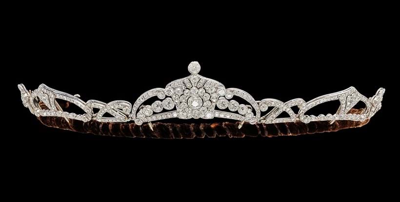 Inline Image - A convertible diamond tiara/necklace/brooch, first half of the 20th century and later, set throughout with old European cut and rose cut diamonds, approximately 8.17 carats total | Sold at Dreweatts for £37,700