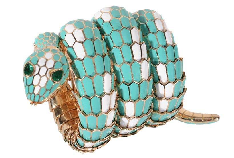 Inline Image - Bulgari, an enemal and emerald 'Serpenti' bangle wristwatch, circa 1968 | Sold for £84,320
