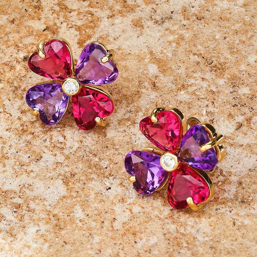 Inline Image - Bulgari, a pair of pink tourmaline, diamond and amethyst flowerhead earrings | Sold for £2,772