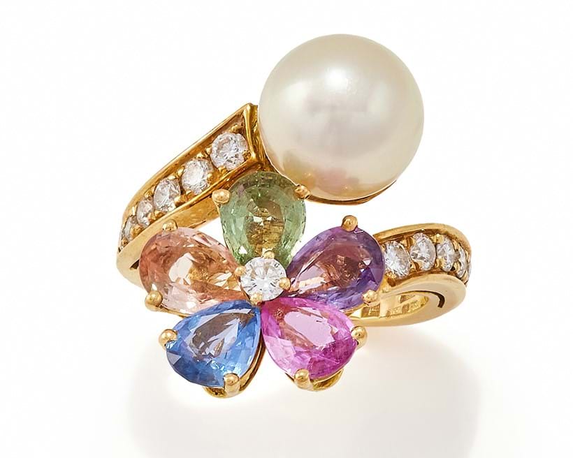 Inline Image - Bulgari, a cultured pearl, coloured sapphire and diamond 'contraire' ring | Sold for £4,788