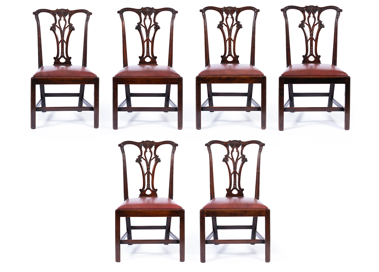 A set of six George III carved 'Red Walnut' side chairs, in the manner of Thomas Chippendale, circa 1760 from the Rubin Collection at Lynch House.jpg