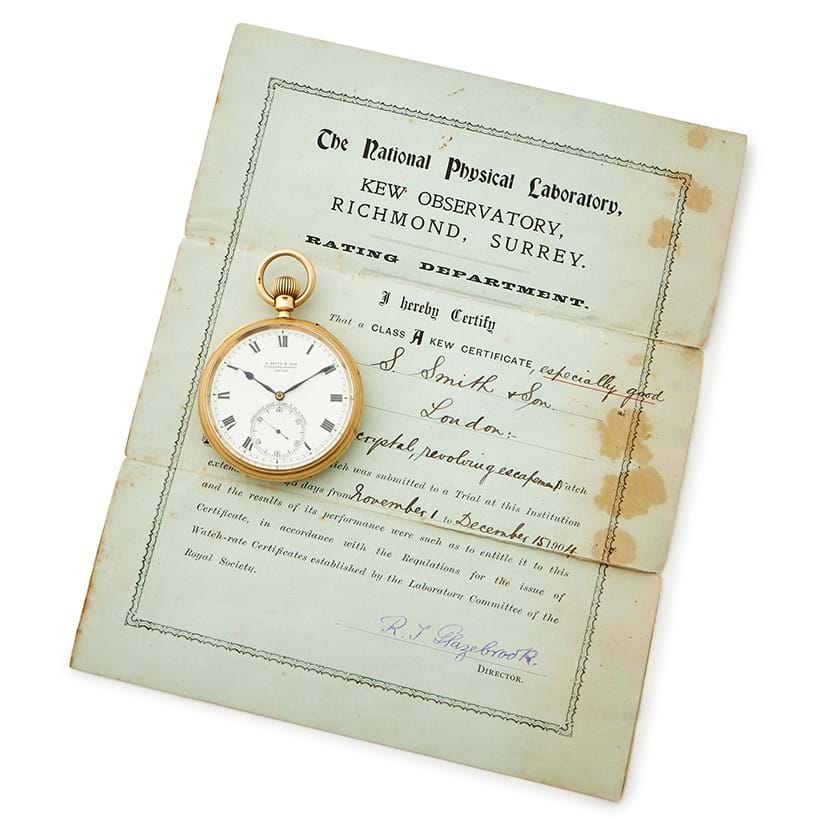 Inline Image - Y Lot 104: A fine 18ct gold 'Karrusel' lever keyless pocket watch awarded with kew 'class a' certificate, S. Smith and Son, no. 188-258 London 1903 | Est. £2,000-3,000 (+ fees)
