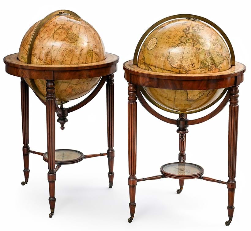 Inline Image - Lot 5: A fine matched pair of Regency 21 inch terrestrial and celestial floor-standing library globes, 
J. & w. Cary, London, the celestial dated 1799, the terrestrial dated 1815/1825 | Est. £15,000-20,000 (+ fees)