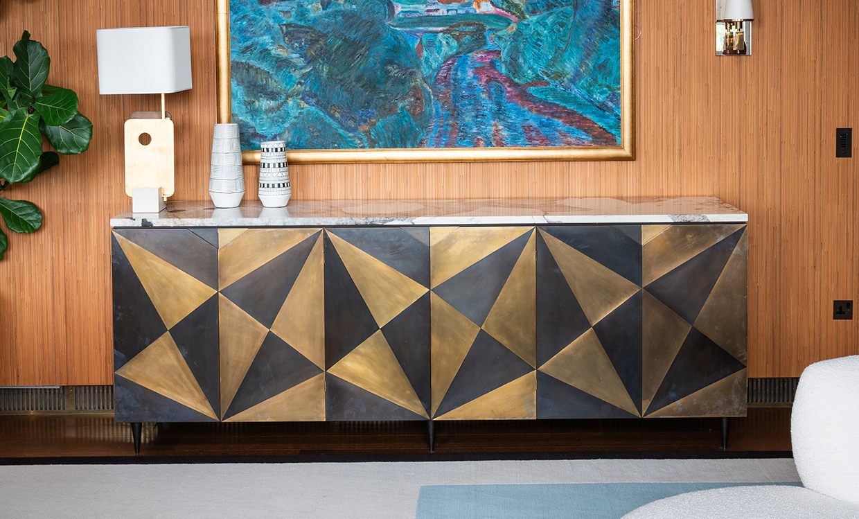 Lot 143 - A walnut, patinated bronze and marble topped side cabinet designed by Peter Mikic, possibly manufactured by Halstock, modern.jpg