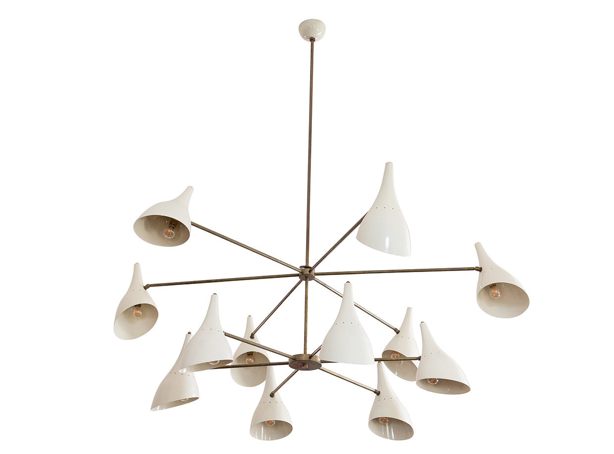 Lot 204 - Manner of Stilnovo (Italian), a patinated metal and enamel twelve branch ceiling light second half 20th century.jpg