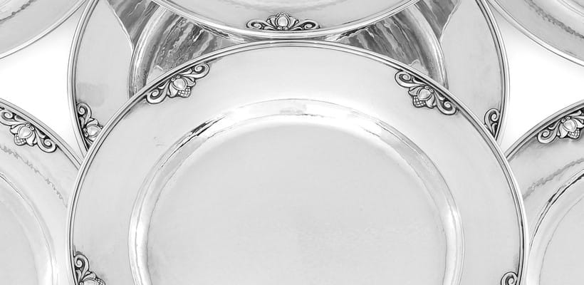 Inline Image - Lot 114, set of ten Danish silver Acorn pattern dinner plates, 
post 1945, designed by Johan Rohde, 1915; est. £5,000-7,000 (+fees)