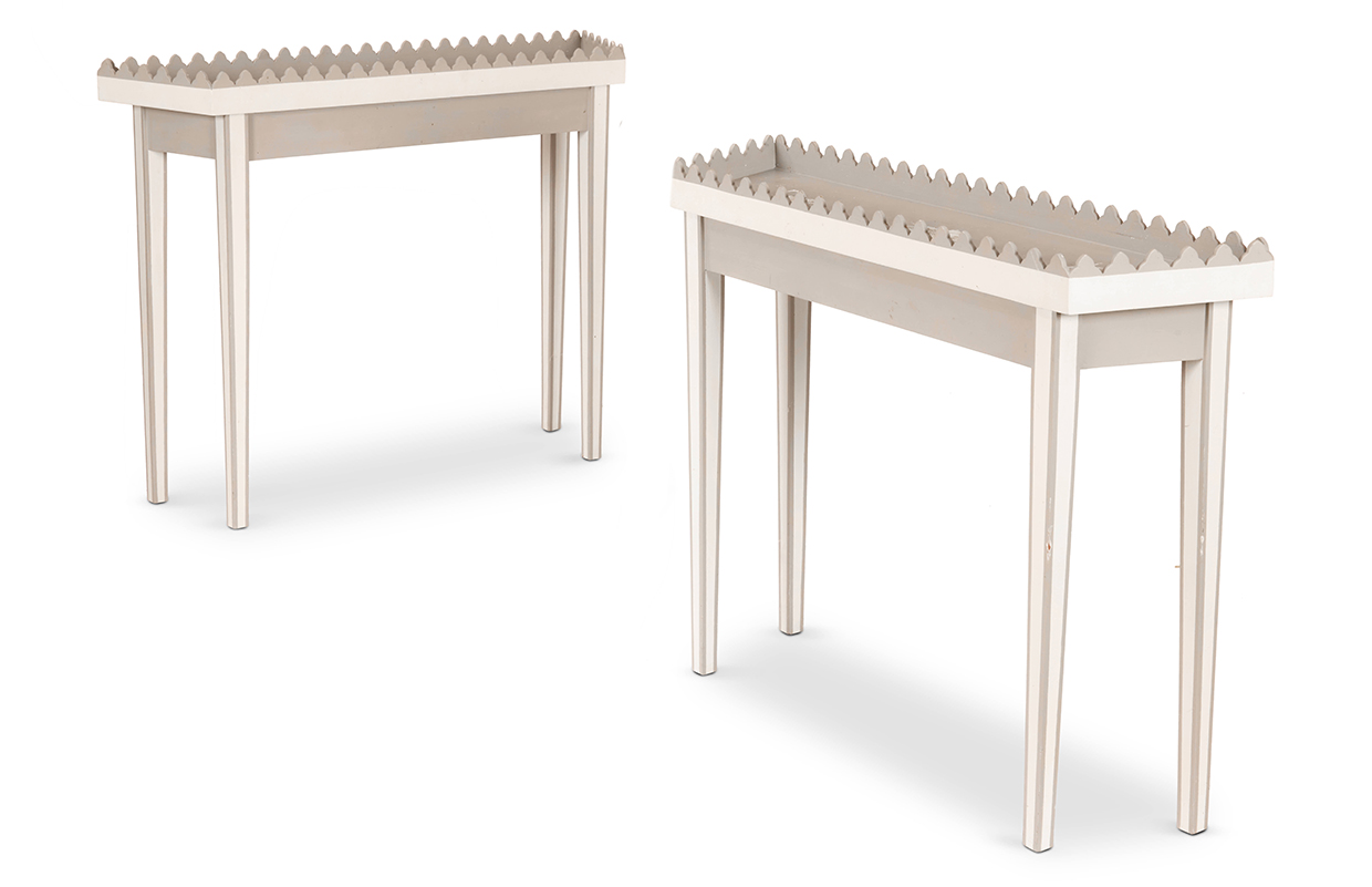Lot 20 - A PAIR OF CREAM AND GREY PAINTED PLANT TABLES AFTER A DESIGN BY JOHN FOWLER, MODERN.jpg