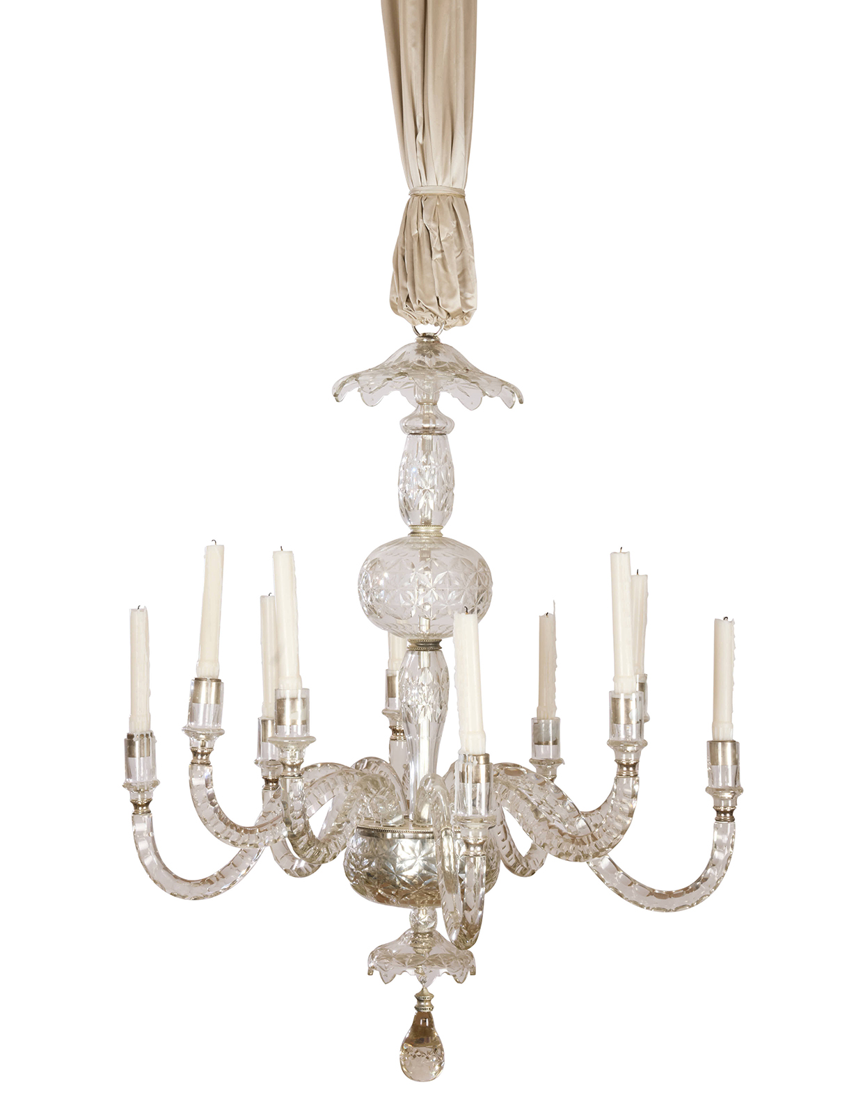 Inline Image - Lot 37: A ten branch cut glass chandelier 20th century | Sold for £6,350