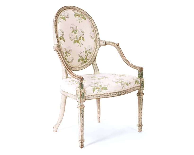 Inline Image - Lot 50: A George III green and cream painted open armchair late 18th century, in the manner of Gillows | Sold for £6,350