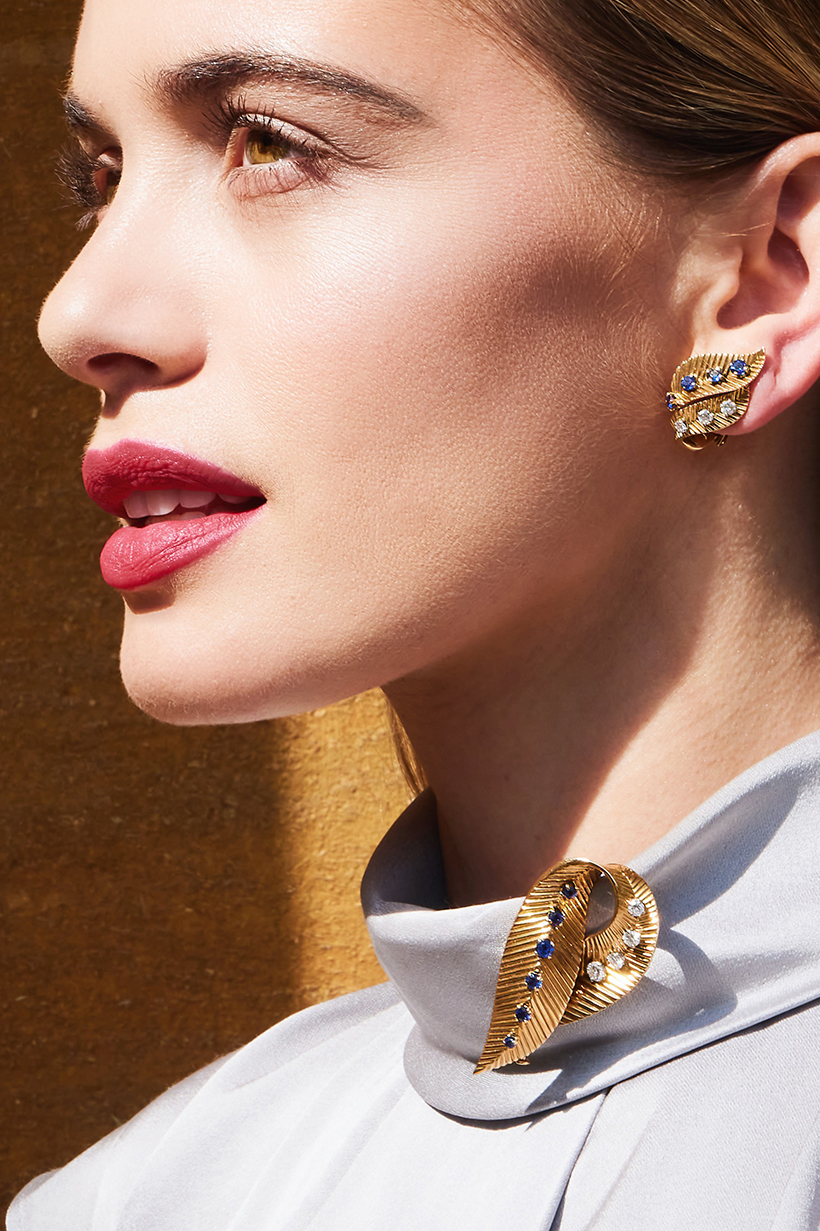 Inline Image - Van Cleef & Arpel, a sapphire and diamond brooch and earrings circa 1950s | Sold for £10,710