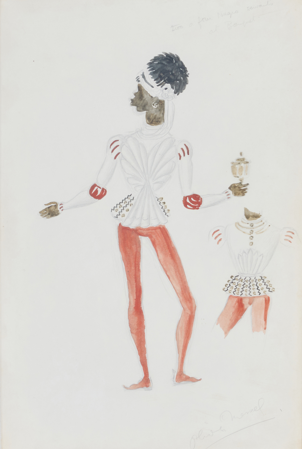 Inline Image - Lot 20: Oliver Messel (British 1904-1978), 'Costume Design for Banquet', Watercolour and pencil | Est. £800-1,200 (+ fees)