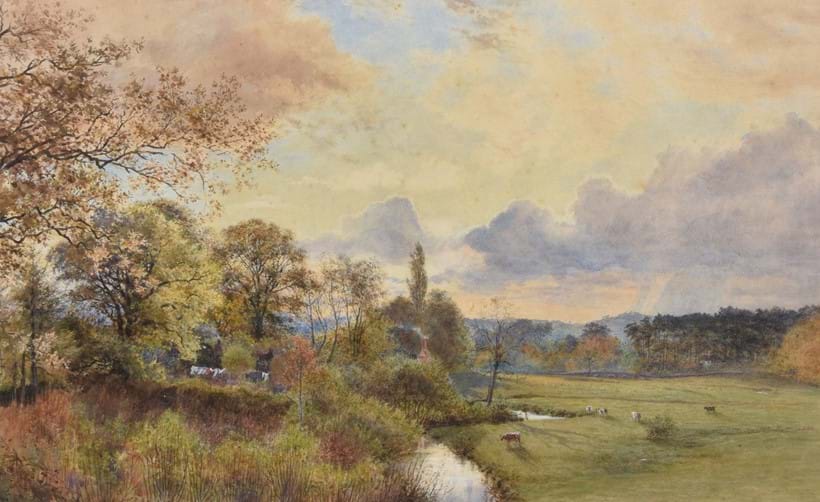 Inline Image - William Henry Millais (British 1828-1899), 'River Wey, Millbridge', watercolour heightened with white; est. £800-1,200 (+fees)