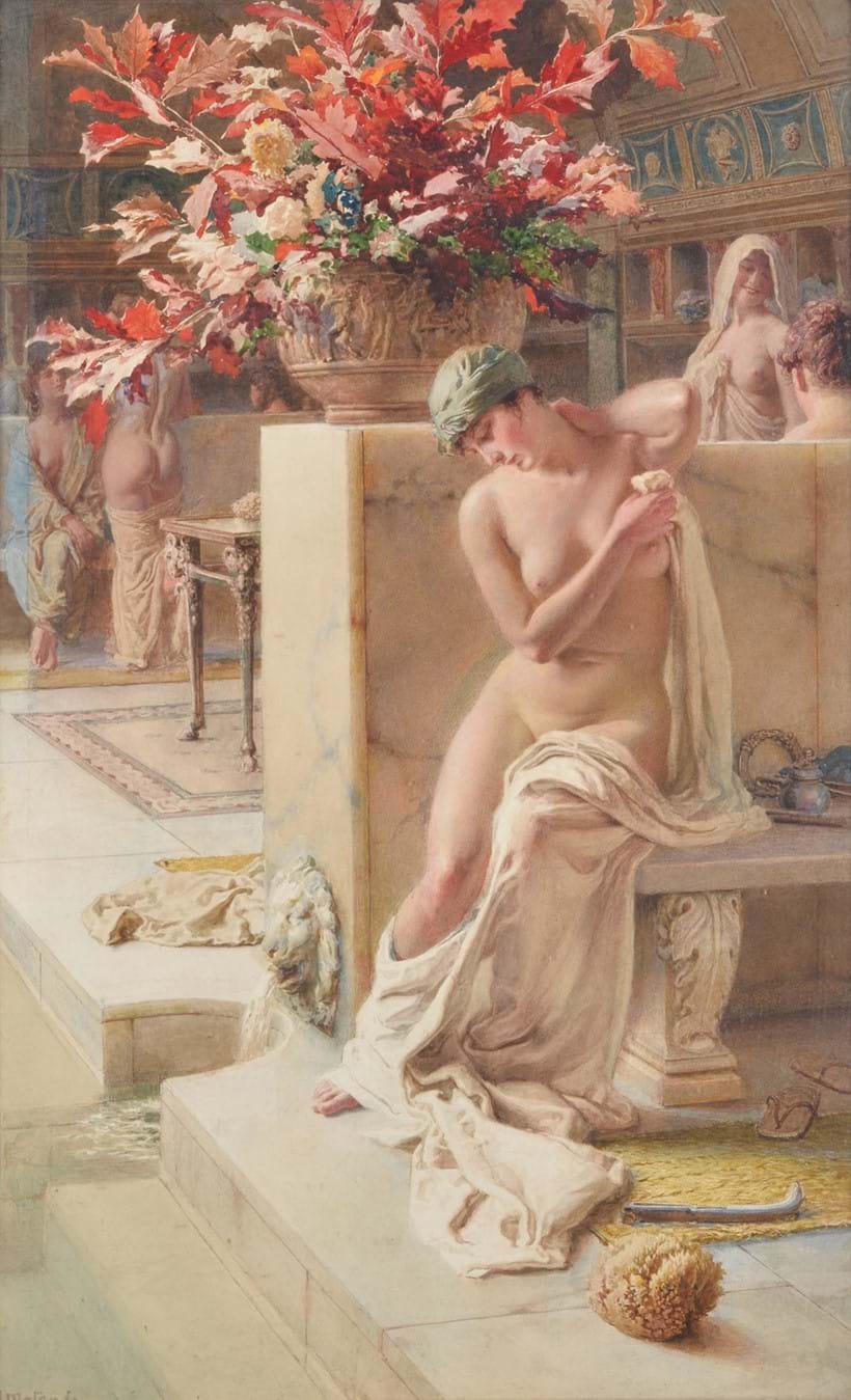 Inline Image - Fortunino Matania (Italian 1881-1963), 'At the baths', watercolour and pencil; est. £700-900 (+fees)