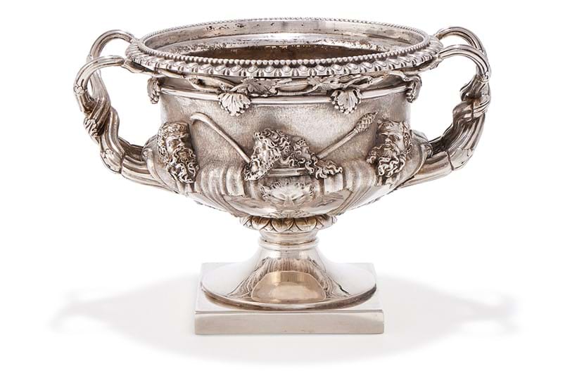 Inline Image - Lot 197: A Victorian small silver model of the Warwick Vase, S. Smith & Son, London 1876 | Sold for £6,096