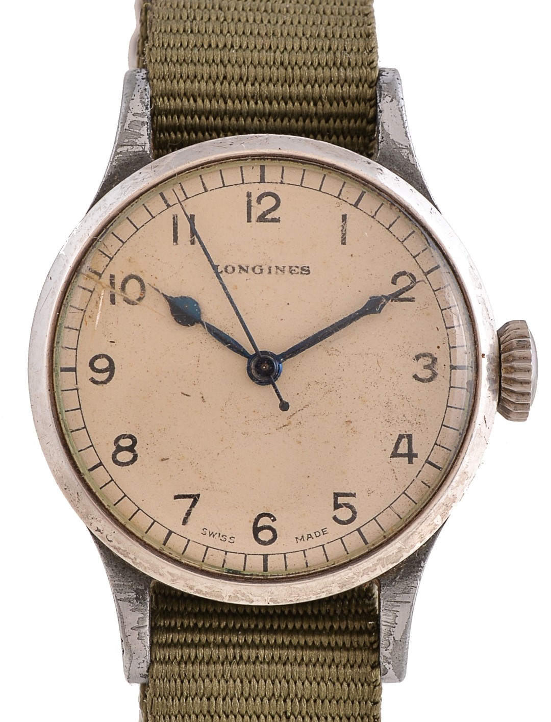 Inline Image - Lot 208, Longines, 6B/159, base metal military wrist watch, 
no. A8030, circa 1940s; est. £500-700 (+fees)