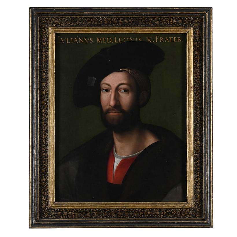Inline Image - Lot 11: Circle of Raffaello Sanzio, Called Raphael (Italian 1483-1520), Portrait of Guliano De Medici, Duke of Nemours, Oil on poplar | Est. £30,000-50,000 (+ fees)