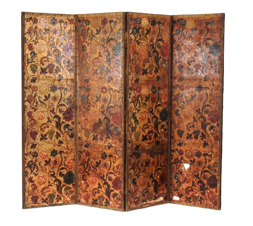 An embossed leather four fold screen 17th century (Medium).JPG