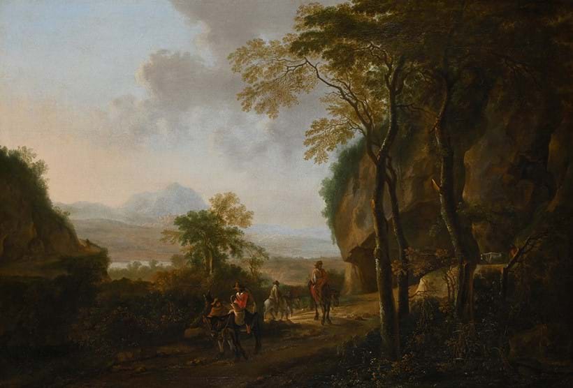 Inline Image - Lot 10: Jan Both (Dutch 1610-1652), 'Travellers in an Italianate Landscape' | Est. £10,000-15,000 (+ fees)