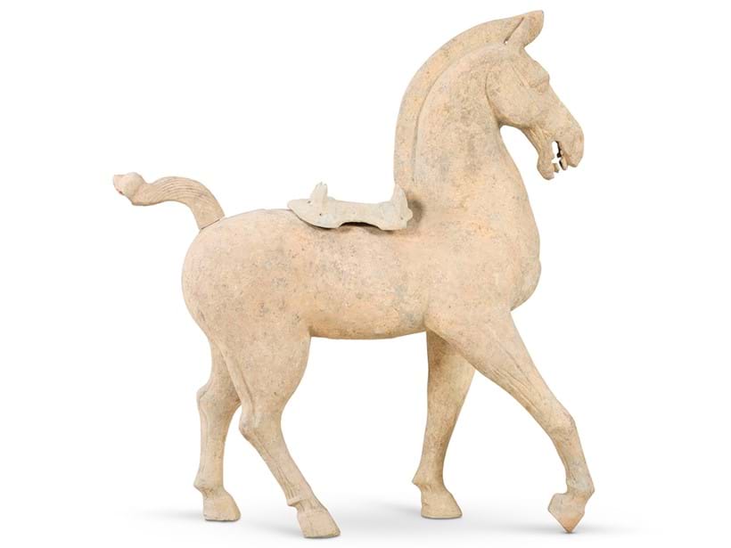 Inline Image - Lot 37: A large and rare Chinese grey pottery horse, Han Dynasty (206 BC-220 AD) | Est. £10,000-15,000 (+ fees)