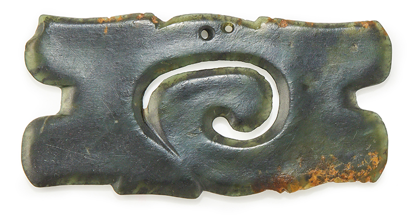 Lot 51 A Chinese black jade 'Cloud scroll' ornament, Hongshan type, circa 4000-3000 BC.jpg