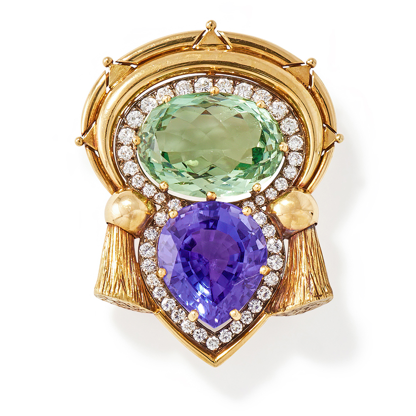 14809 Lot 31 Roger Doyle, a beryl, tanzanite and diamond brooch.jpg
