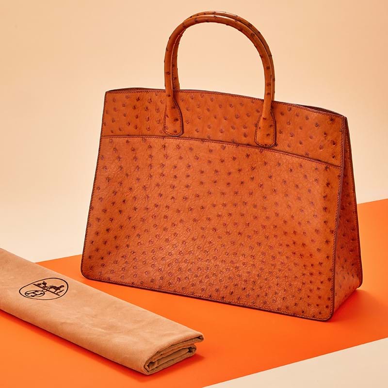 Hermes, white bus 40, a cognac ostrich handbag, circa 2000