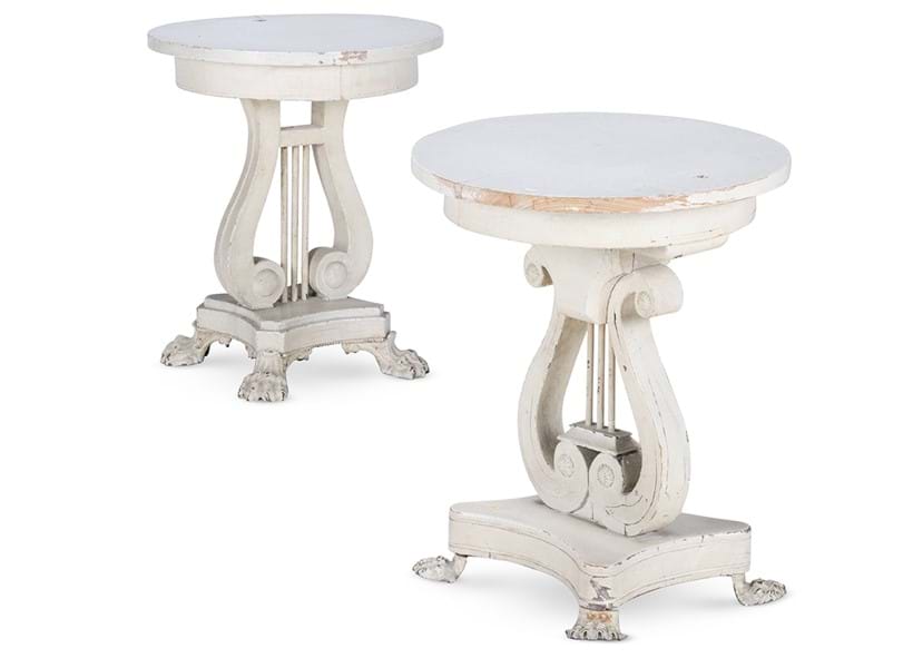 Inline Image - Lot 14: Syrie Maugham (British, 1879-1955), a pair of Regency-style 'Lyre' side tables, circa 1930 | Sold for £4,826