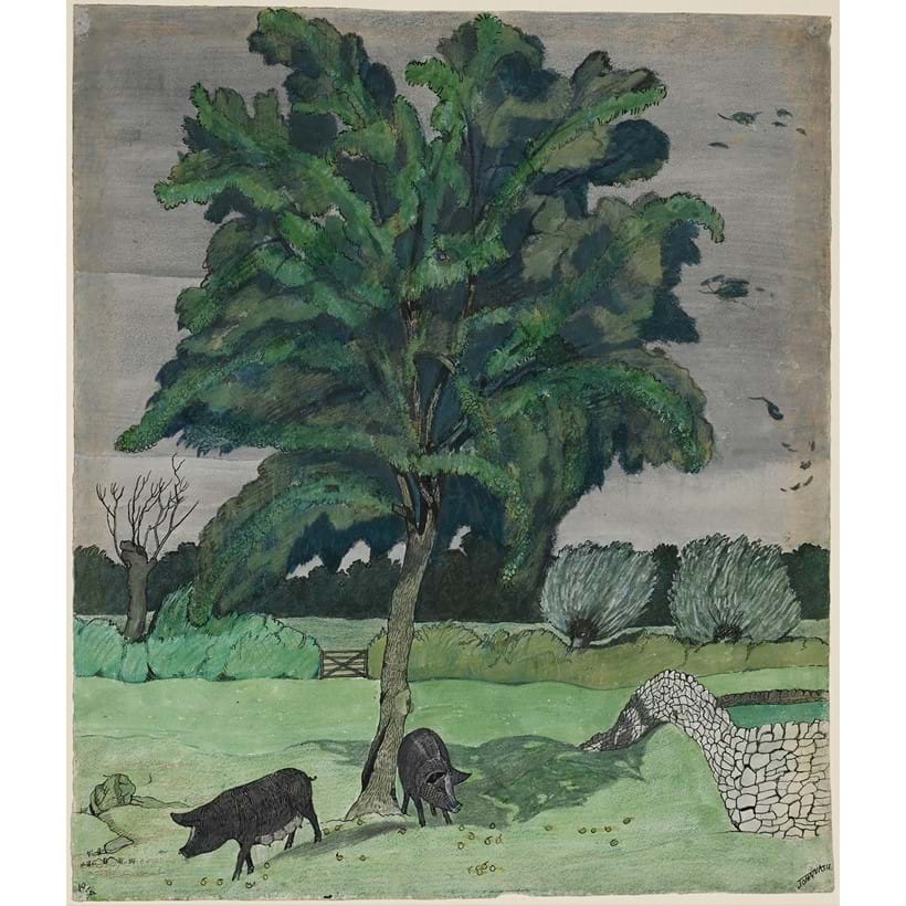 Inline Image - Lot 33: John Nash (British 1893-1977), 'Acorns', Watercolour, ink, crayon and pencil | Sold for £32,960